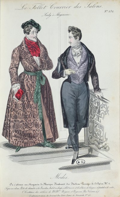 Dois jovens elegantes, 1835 (gravura a cores) de French School