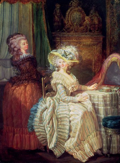 Duas mulheres em uma cômoda de French School