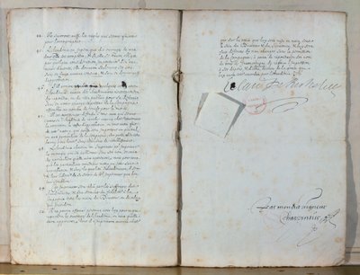 Duas páginas dos estatutos da Academia Francesa, 1635 (tinta no papel) (ver também 179947) de French School