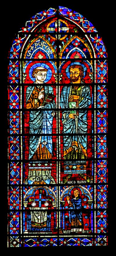 Dois santos - um é Nicaise; padre do doador abaixo (w116) de French School