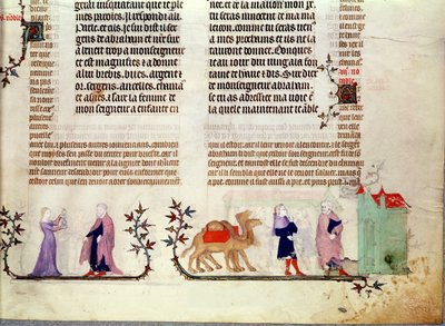 Duas cenas da história de Rebecca no poço, da Bíblia de Jean de Sy, c.1355 de French School