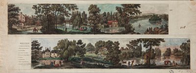Duas vistas de Mortefontaine Park com legendas (gravura com wc no papel) de French School