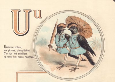 U: Uniforme brilhante, tuas penas, tartes-grieches, Numa semeadura de tom forte, não te deixam menos coberto de French School