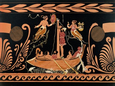 Ulisses e as sereias, ilustração de um vaso grego antigo de French School