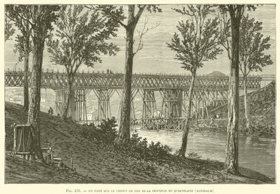 Uma ponte sobre o Queensland Railway, Austrália (gravura) de French School