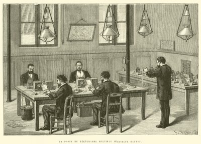 Um Post da Impressora Múltipla Telegráfica Baudot (gravura) de French School