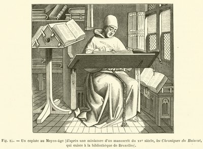 Um copista na Idade Média (gravura) de French School