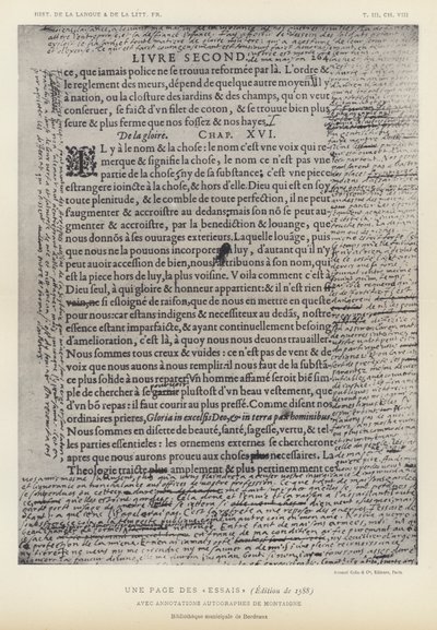 A Page From The Essays, 1588 Edition, With Autograph Annotations By Montaigne (litho) de French School