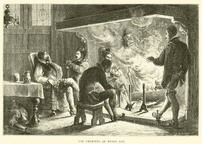 Uma lareira na Idade Média (gravura) de French School