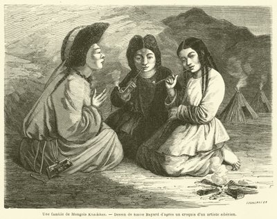 Uma família de Mongóis Khalkhas (gravura) de French School