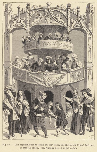 Uma representação teatral no século XVI (gravura) de French School