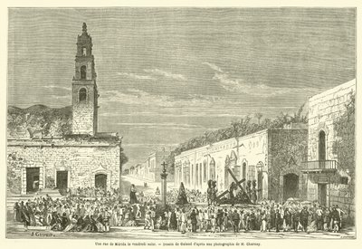 Uma rua em Mérida na Sexta-feira Santa (gravura) de French School