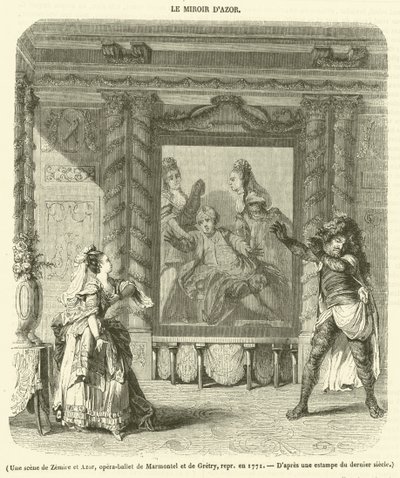 Uma cena de Zemire e Azor, opera-ballet de Marmontel e Gretry, interpretada em 1771 (gravura) de French School