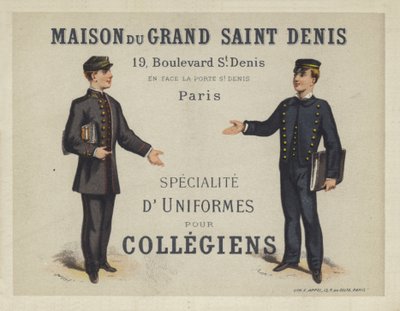 Uniformes para Colegas Franceses, advertisement para Maison du Grand Saint Dennis de French School
