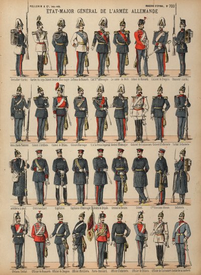 Uniformes do exército alemão (gravura colorida) de French School