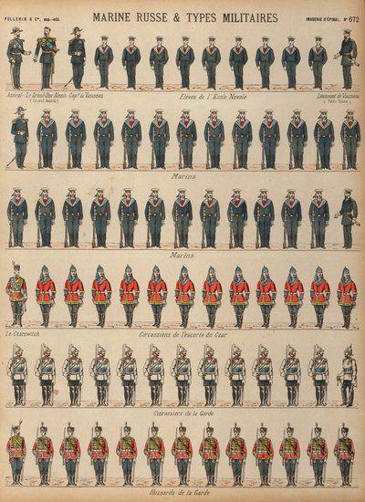 Uniformes do exército e marinha russos (gravura colorida) de French School