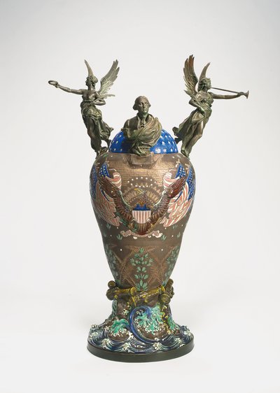 Urna que comemora o centenário da independência americana, c.1876 (cerâmica e bronze) de French School