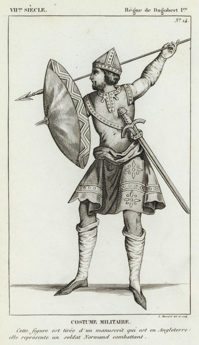 Século VII, Reinado de Dagobert I, Traje Militar (gravura) de French School