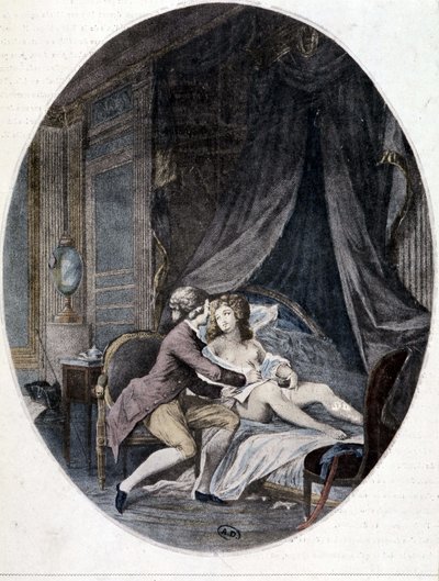 Valmont escrevendo uma carta sobre a coxa da Emília - em "Les liaisons dangereuses" de Choderlos de Laclos de French School