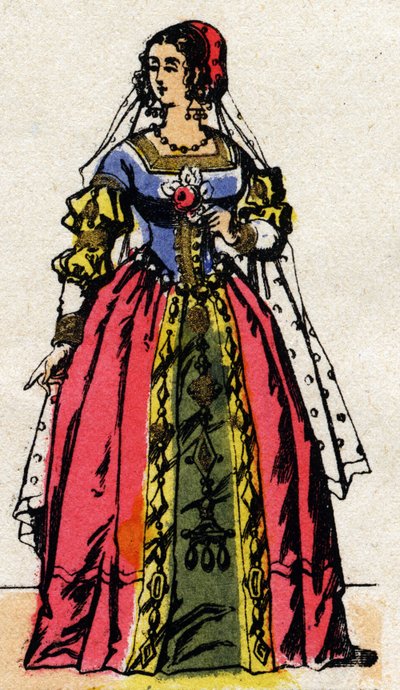 Dinastia Valois: Retrato de Eleonore de Habsburg ou Áustria (1498-1558) Rainha de França, esposa de François I (1494-1547). Imagem epinal do final do século XIX. Coleção particular. de French School