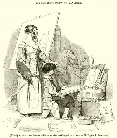 Van-Dyck a receber uma aula de desenho da mãe (gravura) de French School
