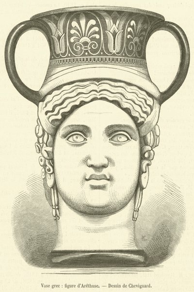 Jarra grega, figura de Arethusa (gravura) de French School