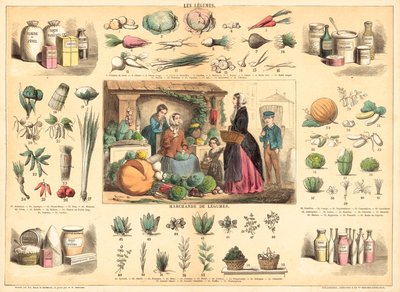 Vegetais (gravação a cores) de French School
