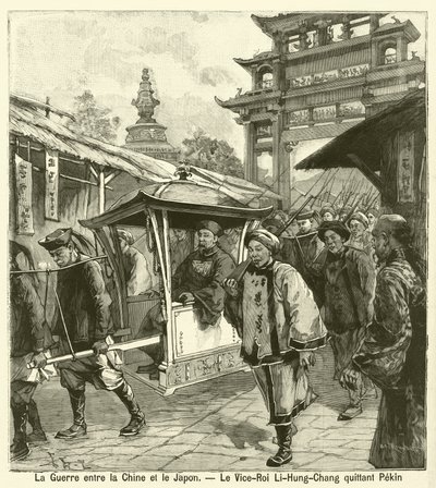 O Vice-Rei Li Hongzhang deixa Pequim durante a Primeira Guerra Sino-Japonesa (gravura) de French School
