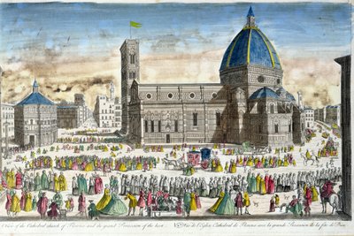 Vista da Catedral de Florença e a Grande Procissão do Anfitrião de French School