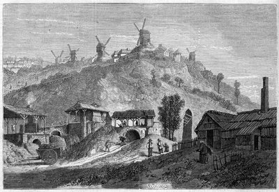 Vista de Montmartre em 1859, antes de se juntar à cidade de Paris em 1860. Vista tirada da planície de Saint Denis. Gravura em "Le Monde Illustré" n°141 de 24 de Dezembro de 1859. de French School