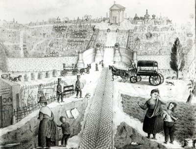 Vista do cemitério de Pere-Lachaise, início do século XIX de French School