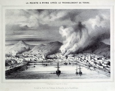 Vista de Pointe a Pitre (Pointe-a-Pitre) após o terremoto de 8/02/1843. Gravura dos Chartres do século XIX, Musee des Beaux Arts de French School