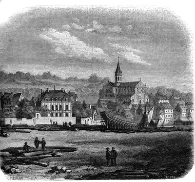 Vista de Trouville sur Mer (Trouville-sur-Mer) com a nova igreja. Calvados (14). de French School