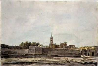 Vista de uma paisagem urbana no sul da França, c.1800 (aguarela sobre papel) de French School