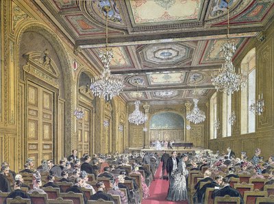 Vista de um concerto no Salle Herz na Rue de la Victoire, Paris, c.1870-80 de French School