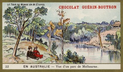 Vista de um parque em Melbourne, Austrália (chromolitho) de French School
