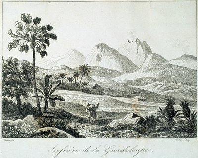 Vista de um soufriere em Guadalupe. Gravura do século XIX. Chartres, Musee des Beaux Arts de French School