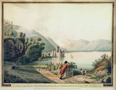 Vista do Chateau de Chillon, Lago de Genebra (gravura colorida) de French School