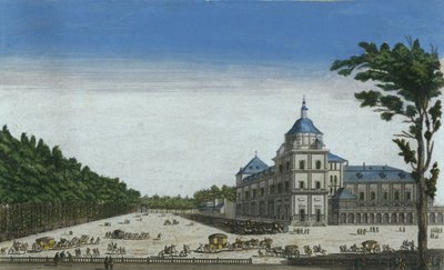 Vista do Palácio Real de Aranjuez, Espanha (gravura a cores) de French School