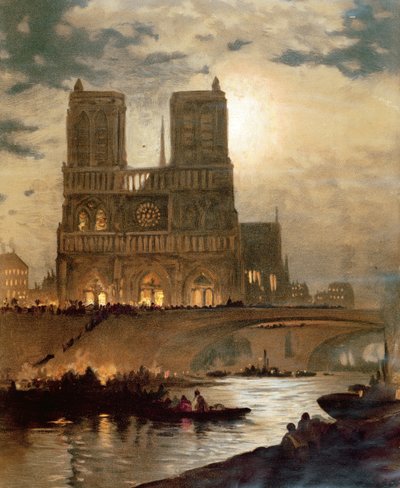 Vista da fachada oeste da Catedral de Notre-Dame, Paris, c.1840 de French School