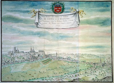 Vista do castelo de Loches Vista de Beaulieu les Loches em Indre e Loire. Aquarela da escola francesa. 1699 Paris, B.N. de French School