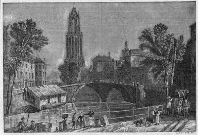 Vista da cidade de Utrecht, na Holanda, no final do século XIX. Gravura em "La gazette du dimanche" de 5 de Dezembro de 1895. de French School