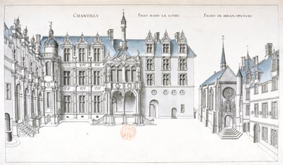 Vista do pátio e da capela em Chantilly (caneta, tinta e wc no papel) de French School