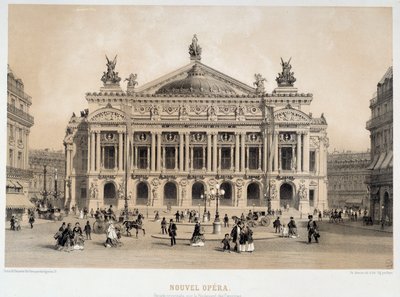 Vista da fachada da Ópera Garnier em Paris com vista para o Boulevard des Capucines. Da aquarela de Paris do século XIX, Musee Carnavalet de French School