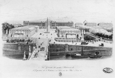 Vista, de, a, quatro, edifícios, de, a, indústria, exposição, em, paris, lugar, louis, XV, 1834 de French School