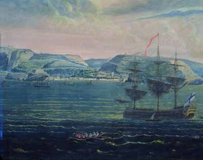 Vista da ilha de Santa Helena, c.1820 (wc e guache sobre papel) (ver também 182640) de French School
