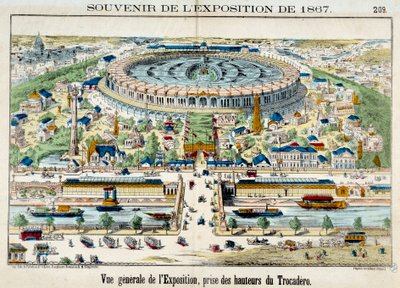 Vista da exposição mundial a partir do Trocadero em Paris. Gravura de 1867. Paris, museu do carnaval de French School