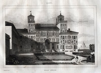 Villa Medici Roma - Villa Medicis - Gravura da "Pitoresca Itália" - Pintura histórica e descritiva da Itália" de M. de Norvins, Ch. Nodier 1834-1836. de French School