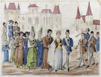 Casamento na aldeia sob Charles V - Engraving 19th century. de French School