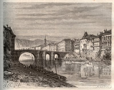 Villeneuve-sur-Lot (Villeneuve sur Lot) - departamento de Lot-et-Garonne - gravura em "La France illustree: geography, history, statistical administration" de V.-A. Malt-Brown. 1884 de French School